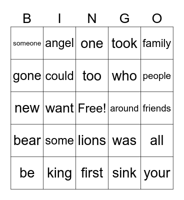Level B Sight Words Bingo Card