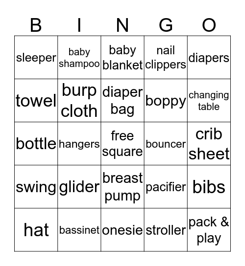 Sarah's Baby Bingo Card
