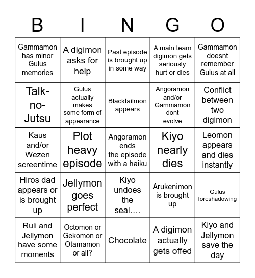 Ghost Game Ep 22 predictions Bingo Card