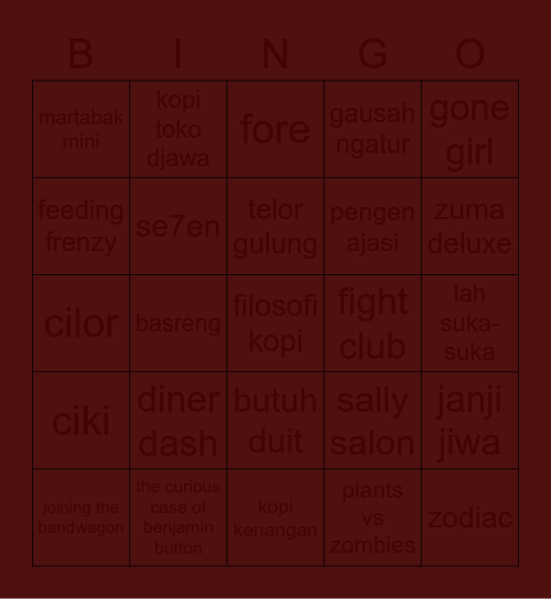 yy Bingo Card