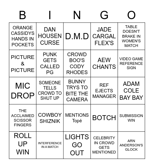 AEW Bingo Card