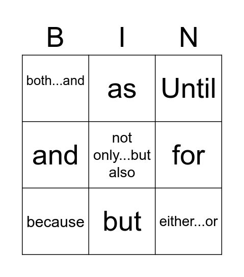 Conjunction Bingo Card