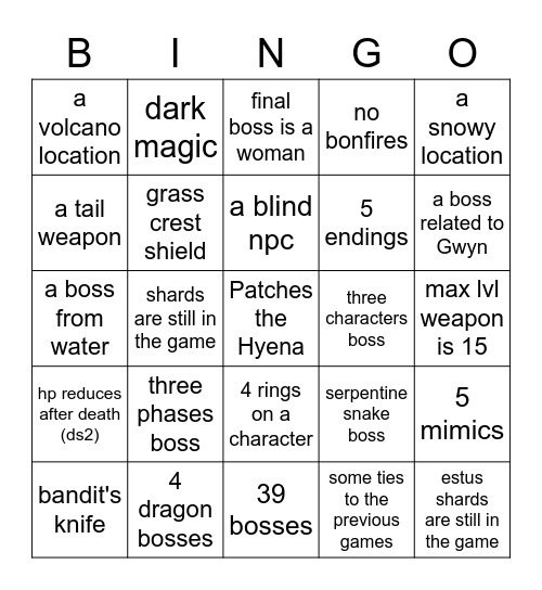 Elden Ring Bingo Card