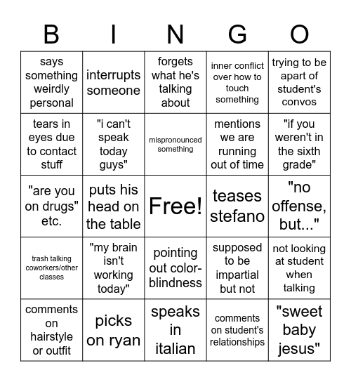 Cattaneo Bingo Card