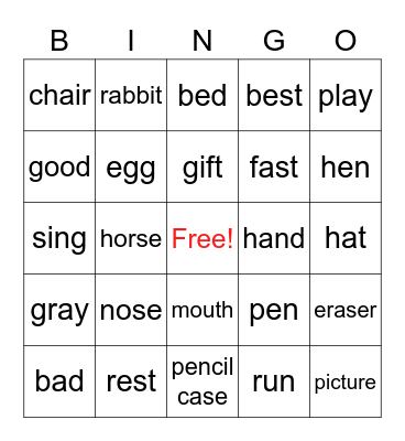 vocabulary Bingo Card