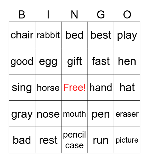 vocabulary Bingo Card