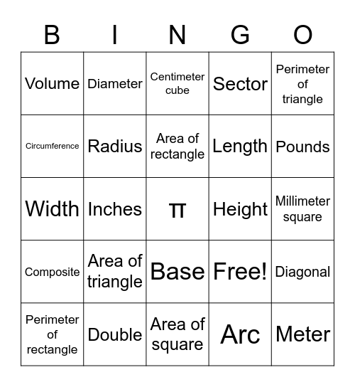 Measurement Vocabulary Bingo Card