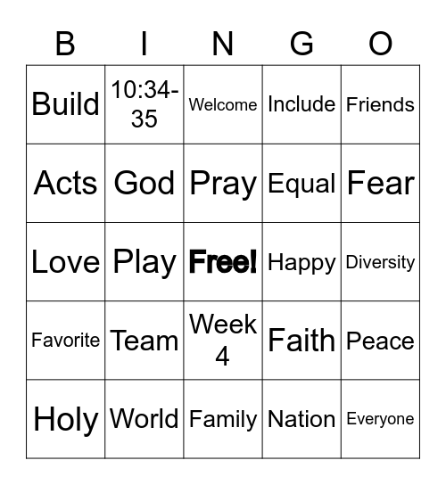 God Welcomes Everyone Bingo Card