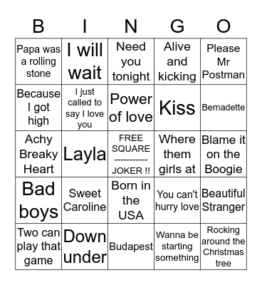 BLUES BAR - NAME THAT SONG BINGO 8 Bingo Card