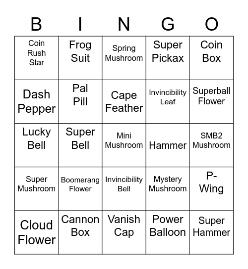 Ralfonic Round 1 [Mario Power-Ups] Bingo Card