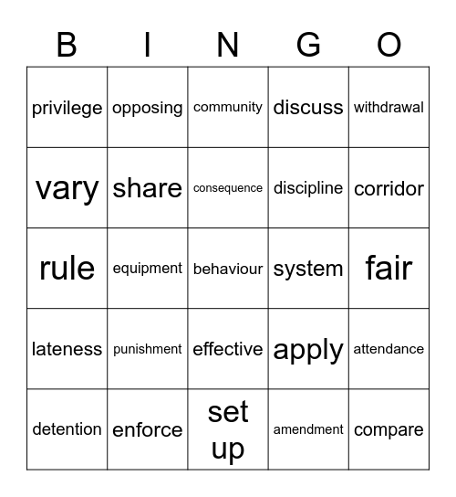 rules and punishments Bingo Card
