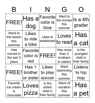 Ms. Eisner Room 14~4th Grade Bingo Card
