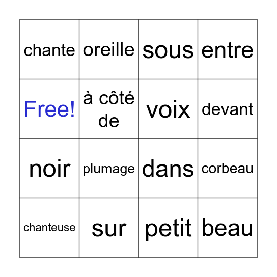 Comprehension Bingo Card