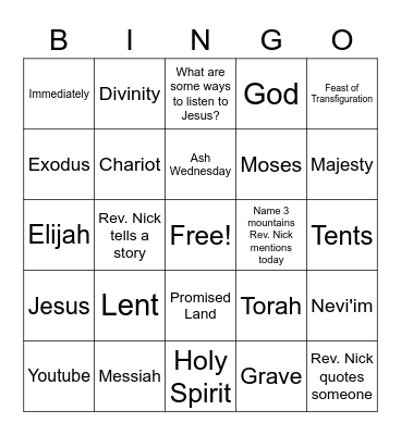 March 6, 2022 Sermon Bingo! Bingo Card