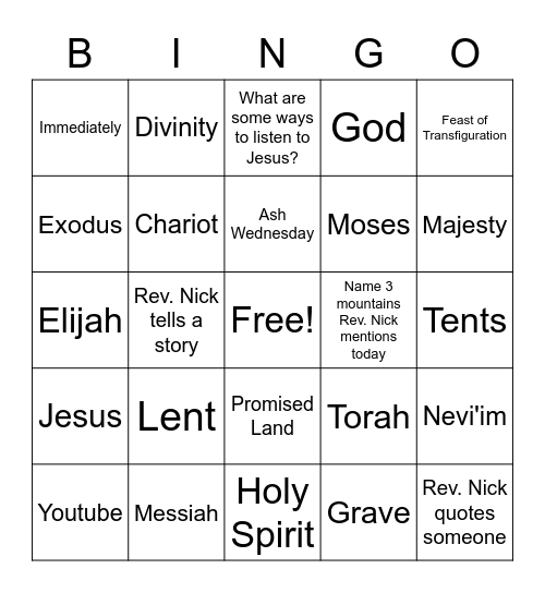 March 6, 2022 Sermon Bingo! Bingo Card