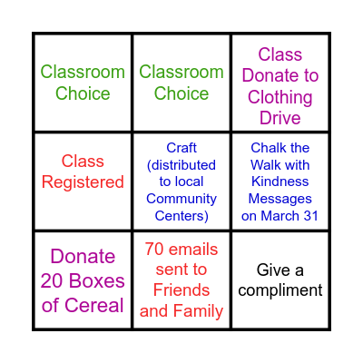 Launch Into Kindness Bingo Card