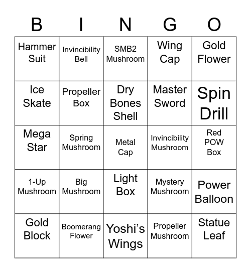 Hunnel Round 2 [Mario Power-Ups] Bingo Card