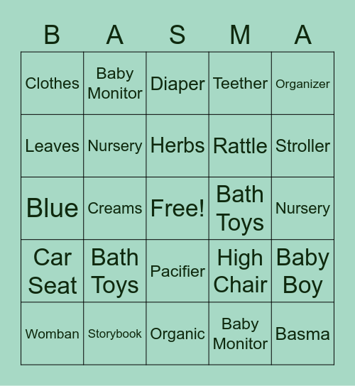 Basma's Baby Bingo Card