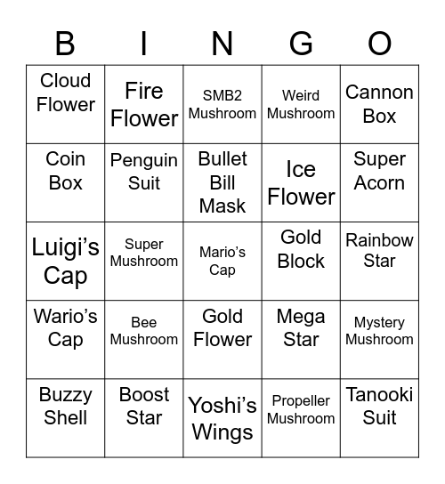 Steelcario Round 1 [Mario Power-Ups] Bingo Card