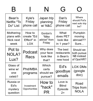 Conversation Bingo Card