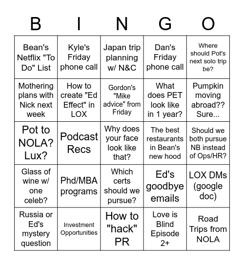 Conversation Bingo Card