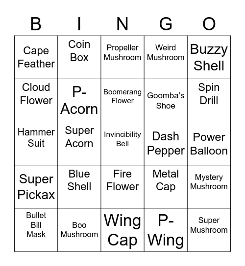 Steelcario Round 2 [Mario Power-Ups] Bingo Card