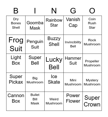 Miso Round 1 [Mario Power-Ups] Bingo Card