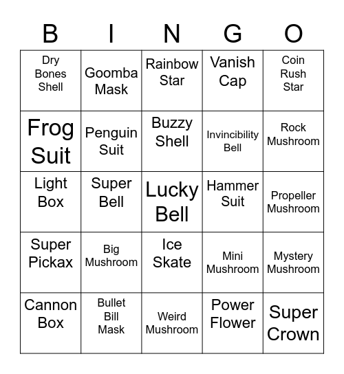 Miso Round 1 [Mario Power-Ups] Bingo Card