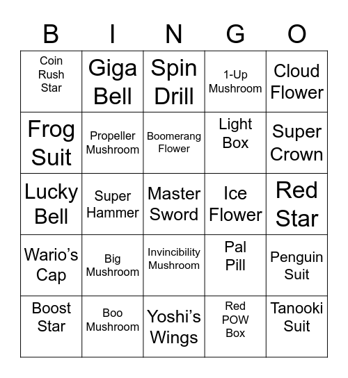 Mikail Round 2 [Mario Power-Ups] Bingo Card