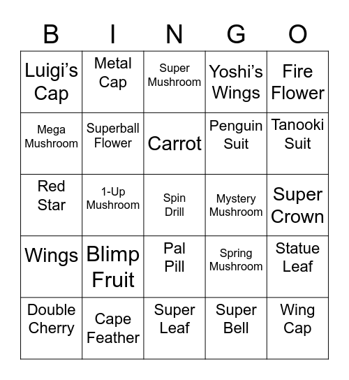 Irri Round 1 [Mario Power-Ups] Bingo Card