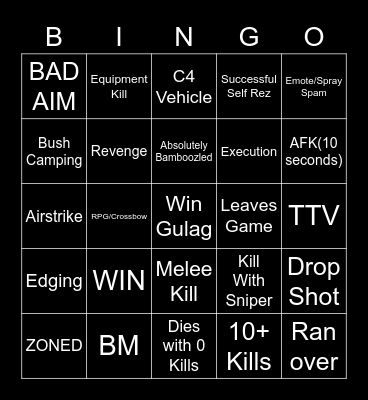 Warzone Bingo Card