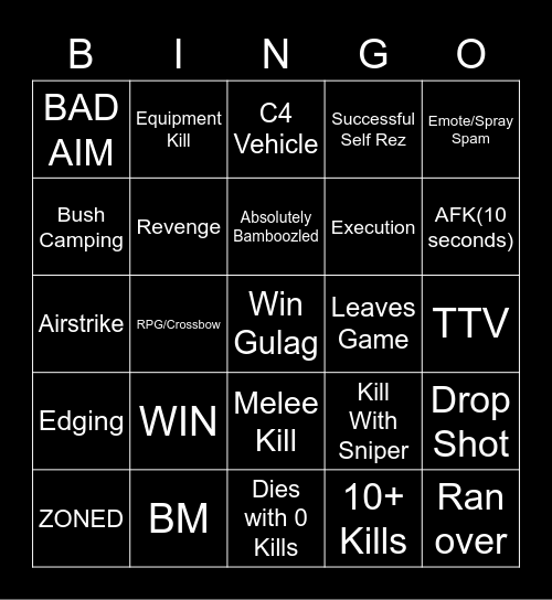 Warzone Bingo Card