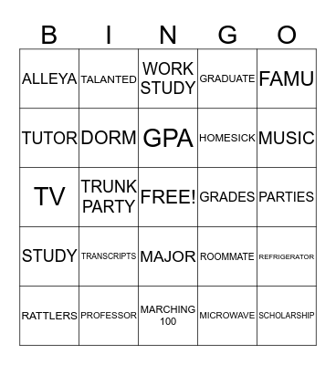 ALLEYA'S TRUNK PARTY Bingo Card
