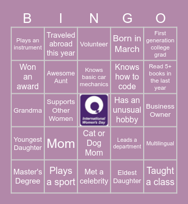 Women's Day Bingo Card