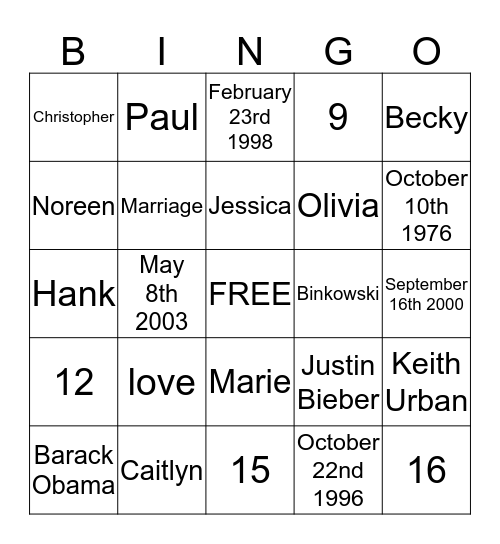 Made Up Bingo Card