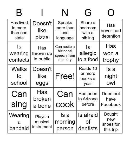 GET ACQUAINTED BINGO Card