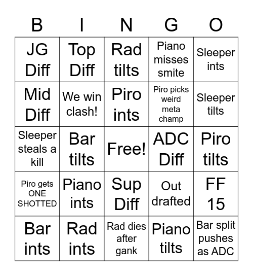 Clash Bingo Card