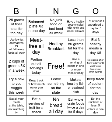 Food Challenge Bingo Card