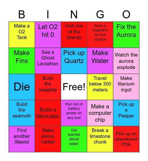 SUBNAUTICA Bingo Card