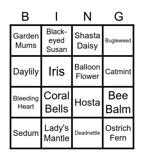 Perennial Bingo Card