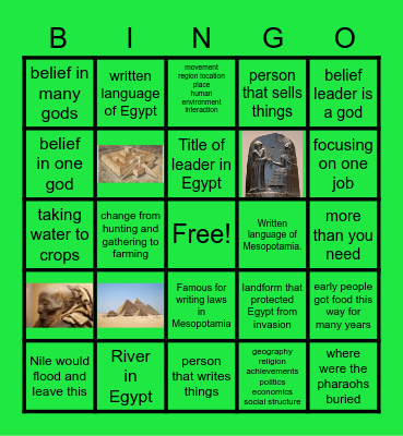 Ancient Egypt Bingo Card