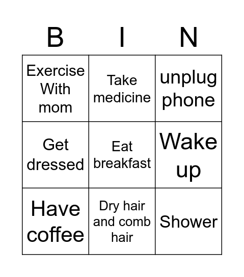 Monday morning Bingo Card