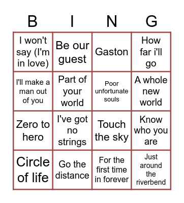 Disney Bingo Card