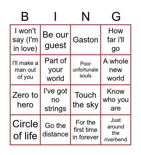 Disney Bingo Card