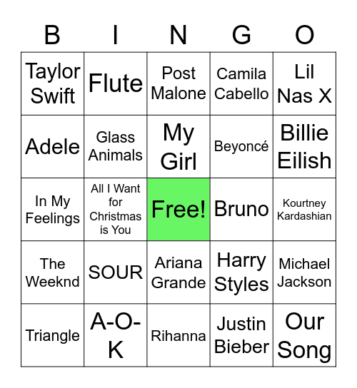 Music Bingo Card