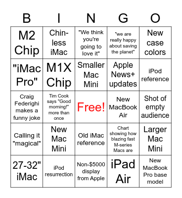 Apple March 8, 2022 Event Bingo Card
