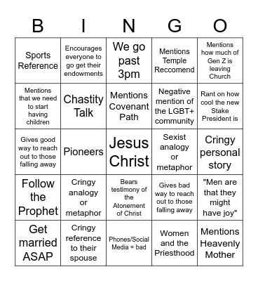 Stake Conference Bingo Card