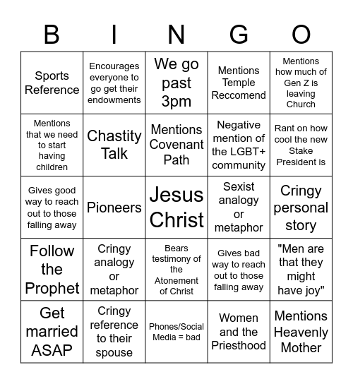 Stake Conference Bingo Card