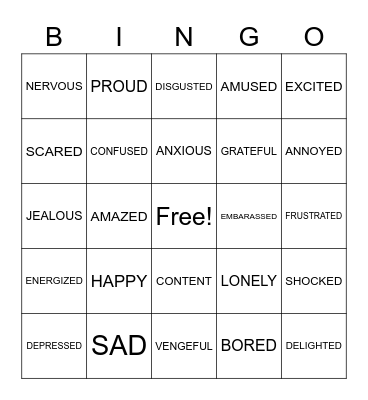 FEELINGS Bingo Card