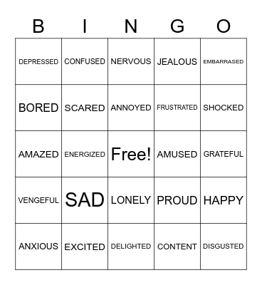 FEELINGS Bingo Card